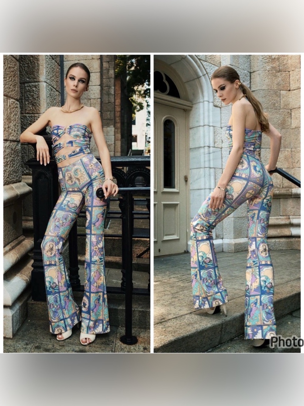 Oceanus Eden Cutout‎ Jumpsuit Small Glitter Horoscope Astrology Strapless